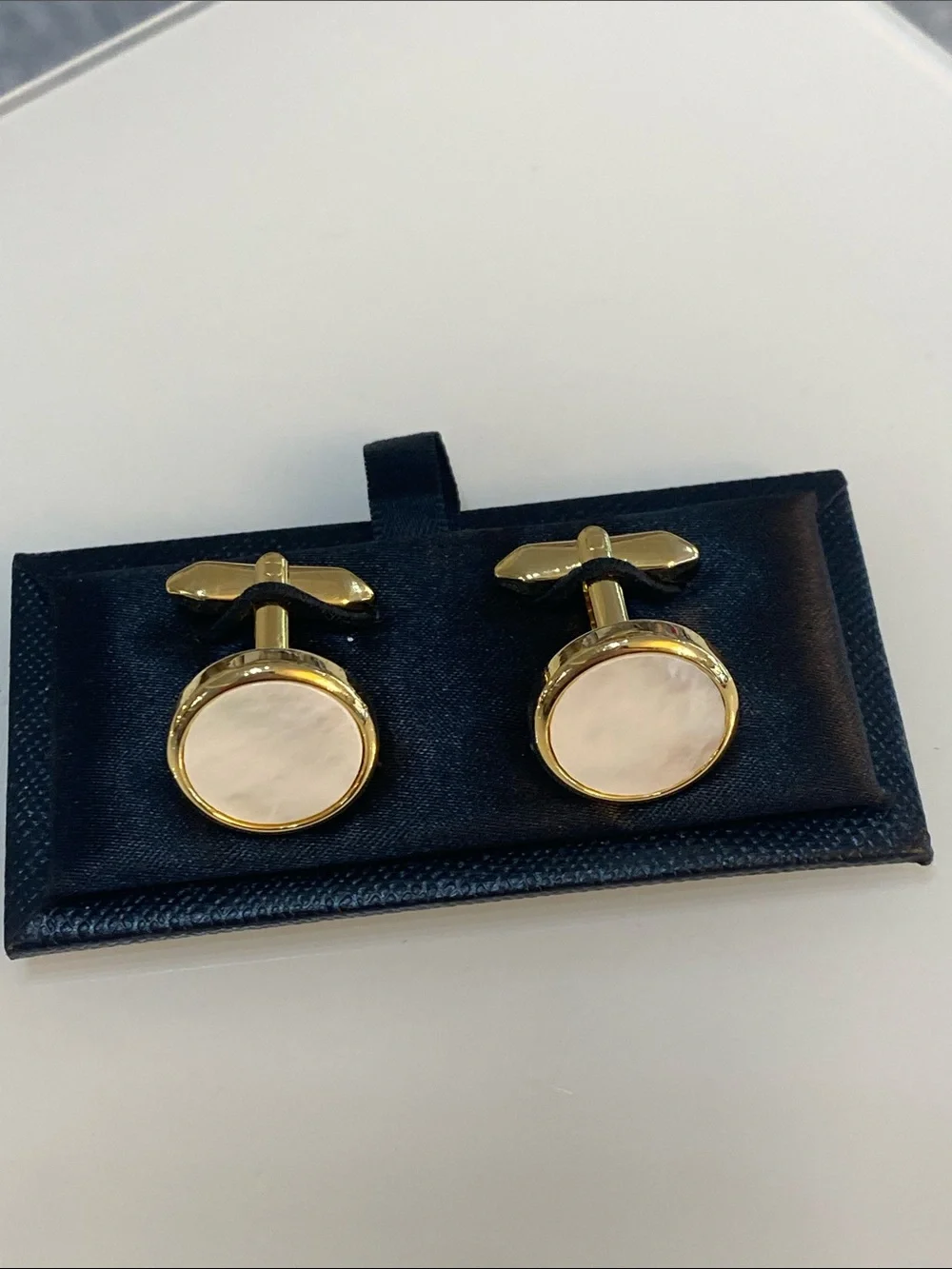 Gold Tone Mother-of-Pearl Round Cufflinks